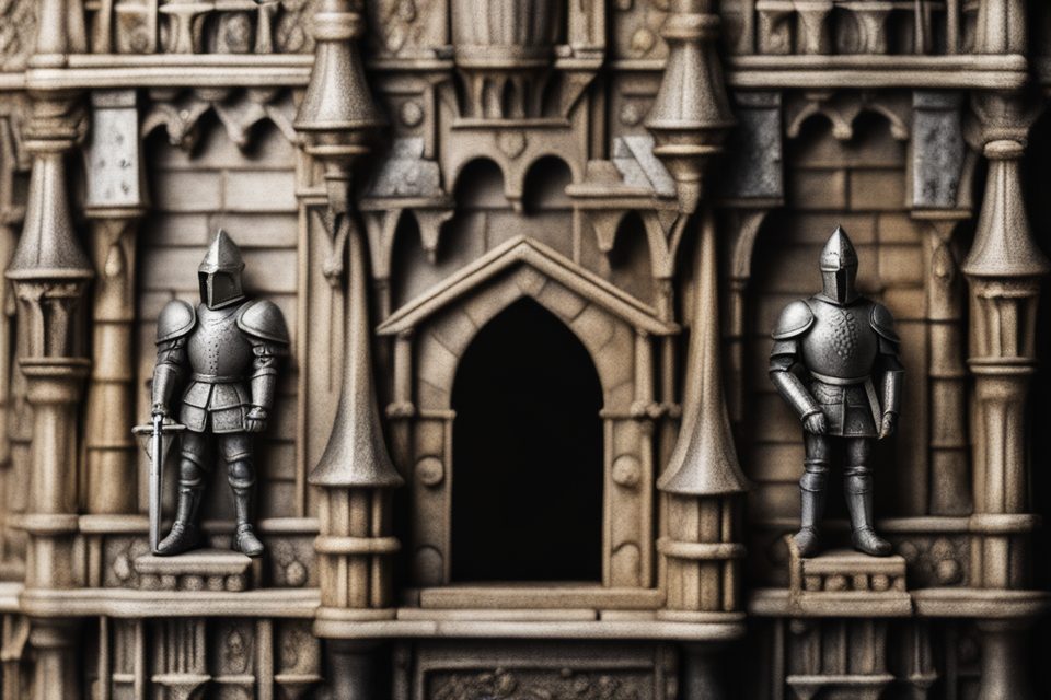 medieval castle with approaching knights realistic photo of, award winning photograph, 50mm, in a symbolic and meaningful style, insanely detailed and intricate, hypermaximalist, elegant, ornate, hyper realistic, super detailed